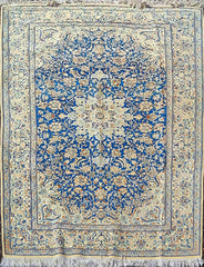 276 x 168 cm Persian Nain Blue Traditional Blue Large Rug - Rugmaster