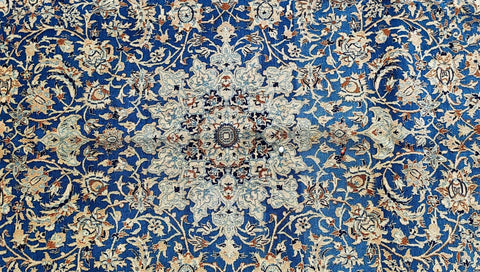 276 x 168 cm Persian Nain Blue Traditional Blue Large Rug - Rugoutlet
