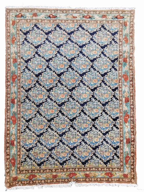 276 x 200 cm Senneh Traditional Blue Large Rug - Rugoutlet