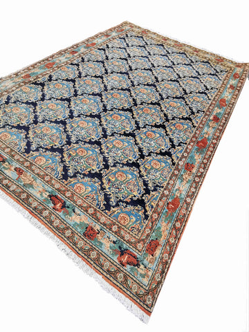 276 x 200 cm Senneh Traditional Blue Large Rug - Rugmaster