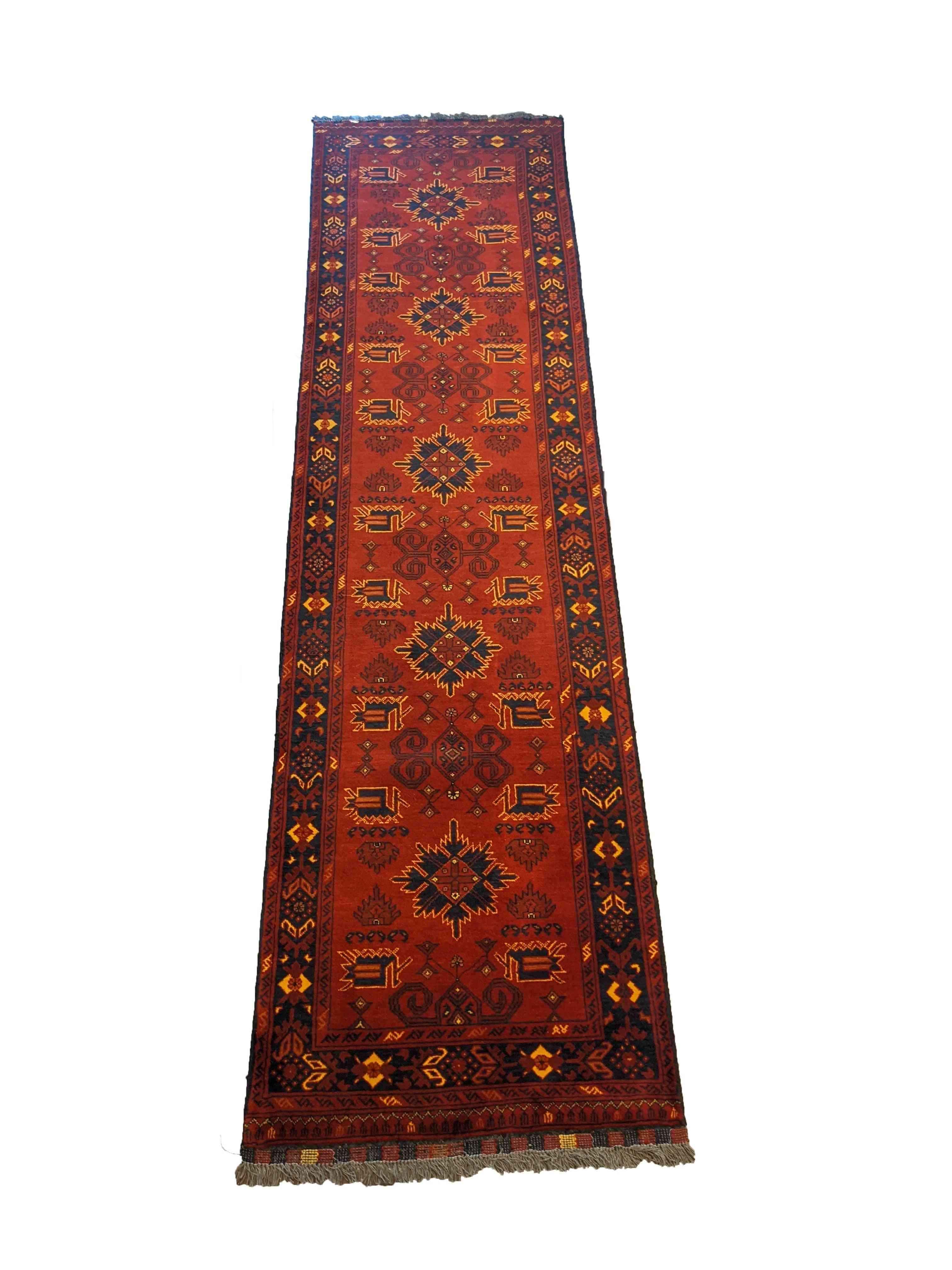 277 x 72 cm Afghan Khan Tribal Red Rug - Rugmaster