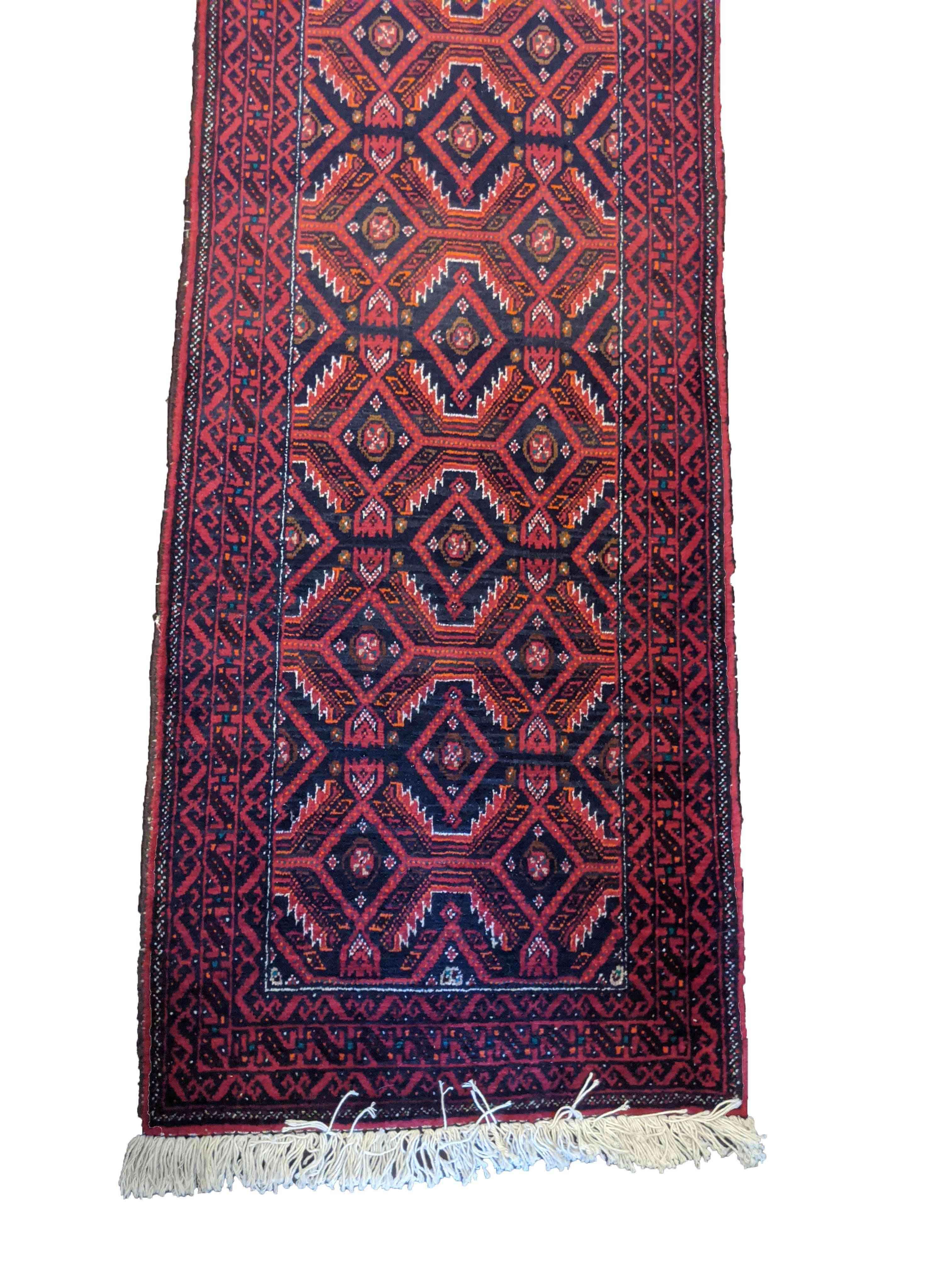 280 x 62 cm Persian Baluch Red Traditional Red Rug - Rugmaster