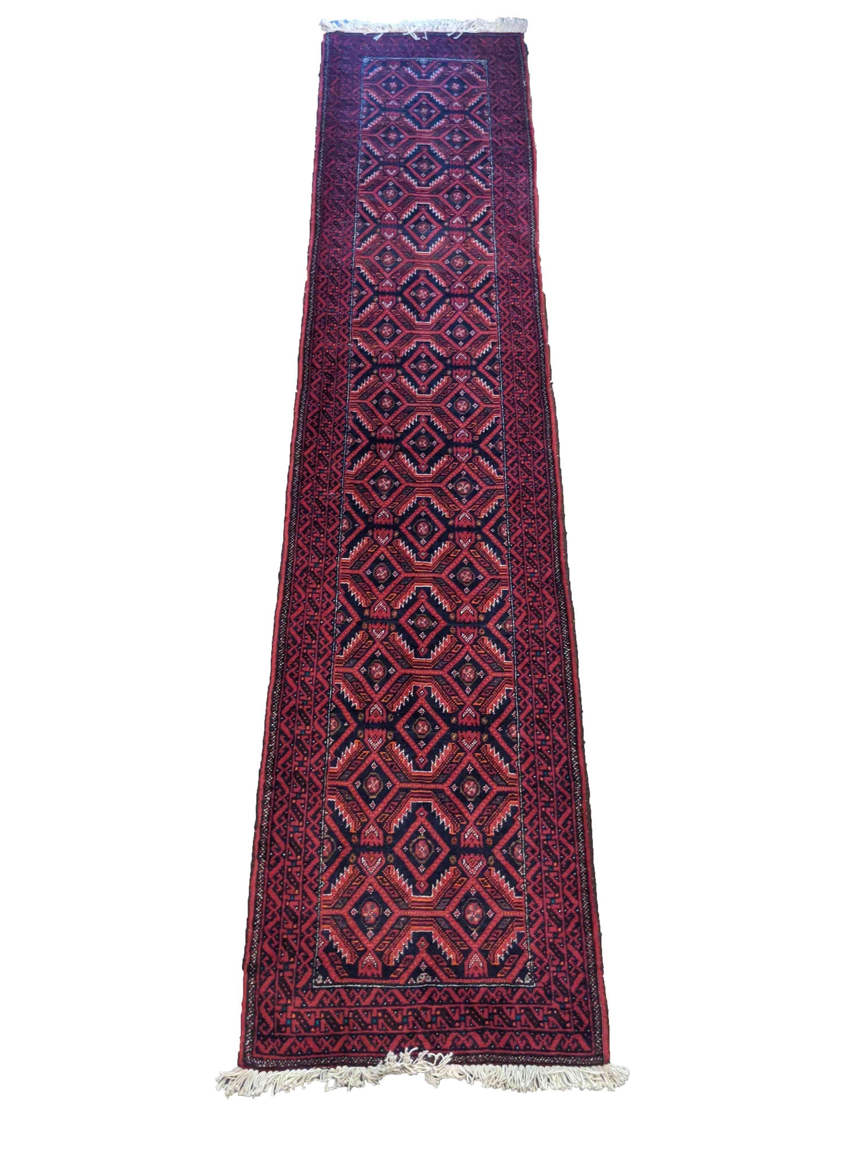 280 x 62 cm Persian Baluch Red Traditional Red Rug - Rugmaster