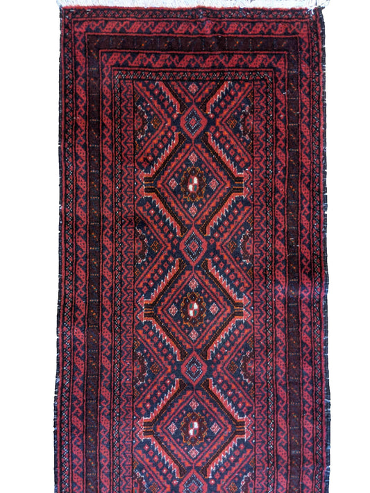 280 x 62 cm Persian Baluch Traditional Red Rug - Rugmaster
