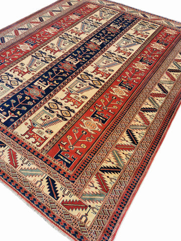281 x 227 cm Fine Kazak Modern Red Large Rug - Rugmaster