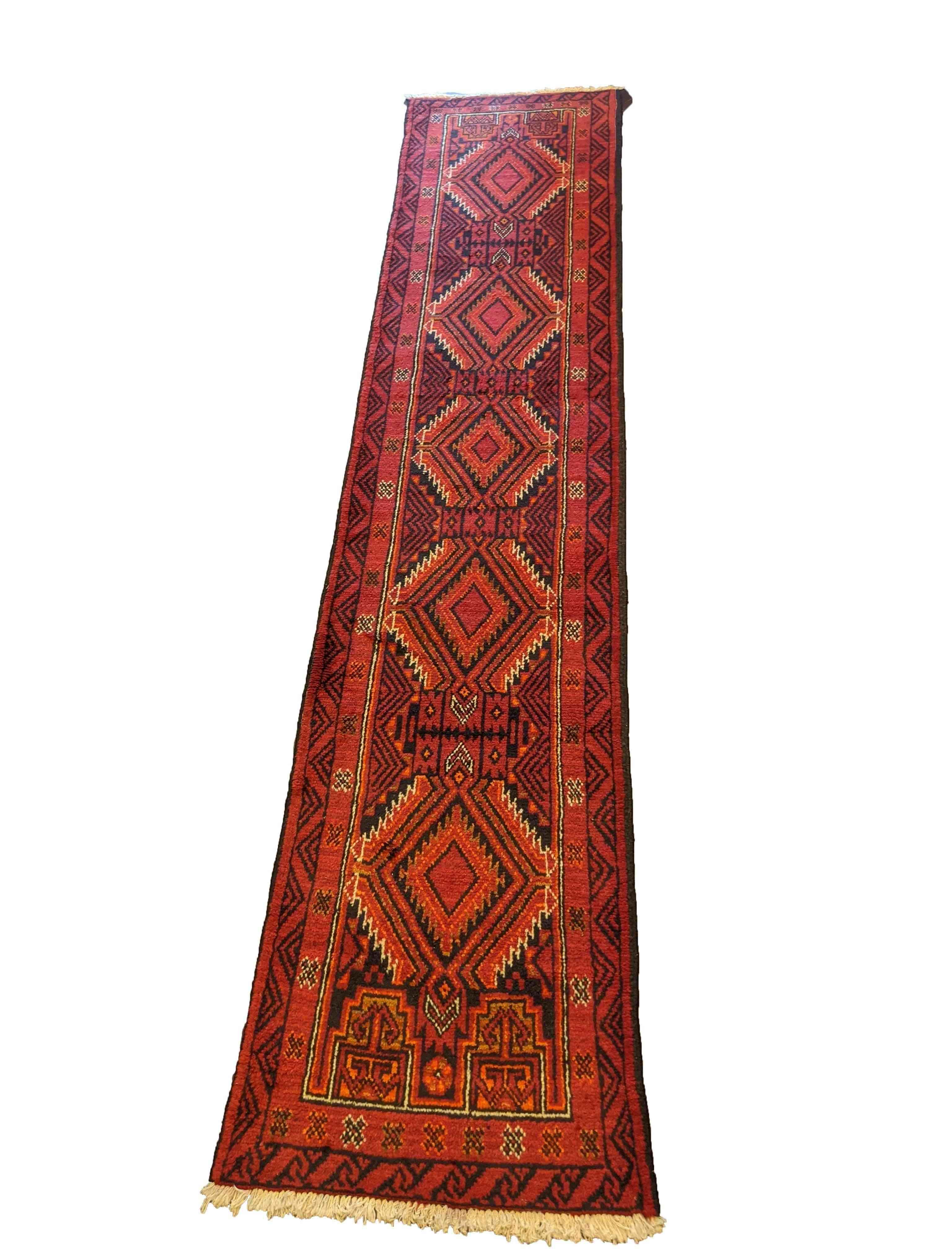 283 x 64 cm Persian Baluch Traditional Red Rug - Rugmaster