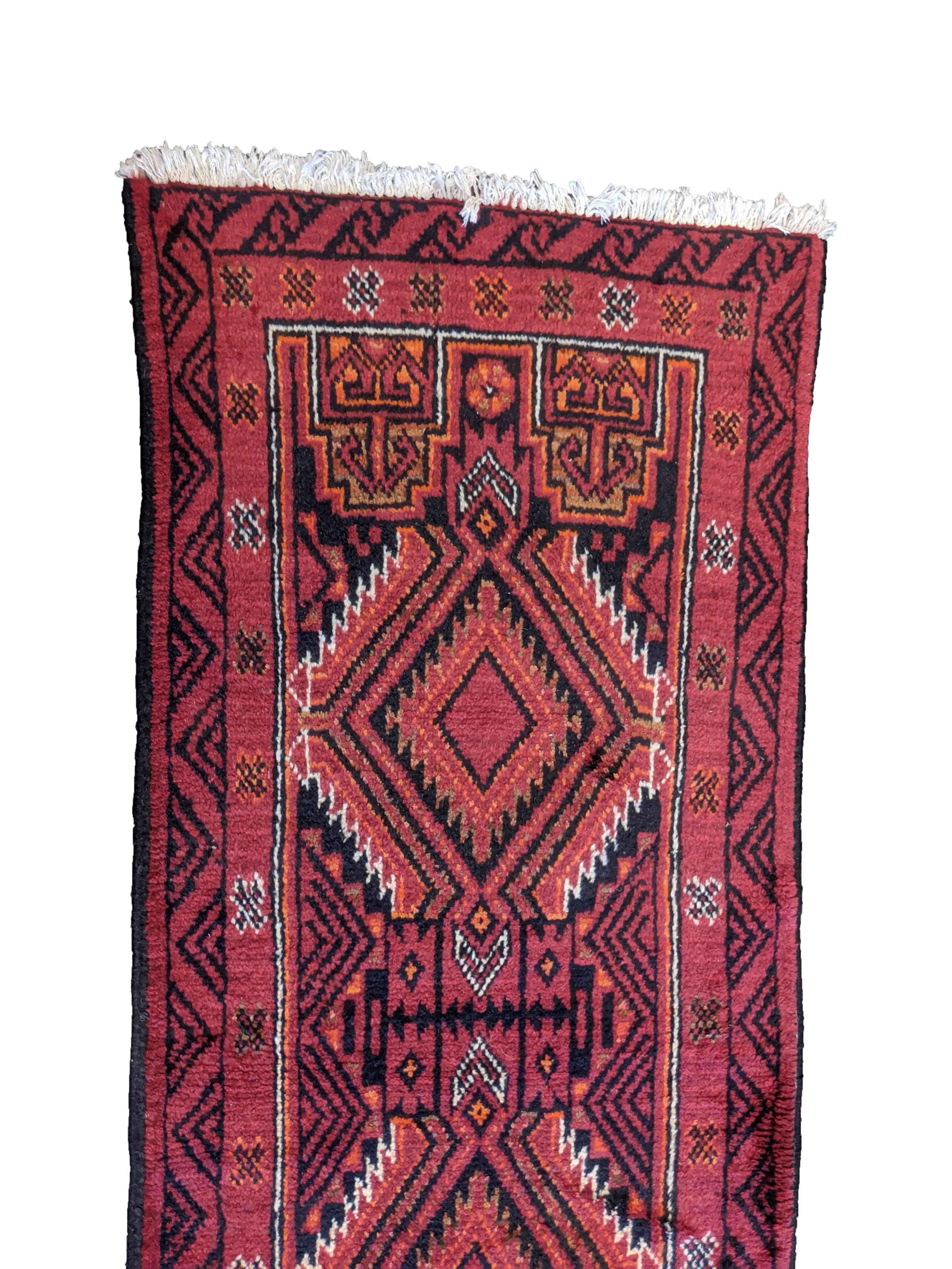 283 x 64 cm Persian Baluch Traditional Red Rug - Rugmaster