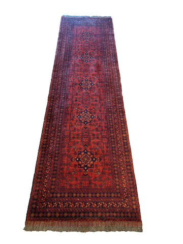 283 x 78 cm Afghan Khan Tribal Red Rug - Rugoutlet