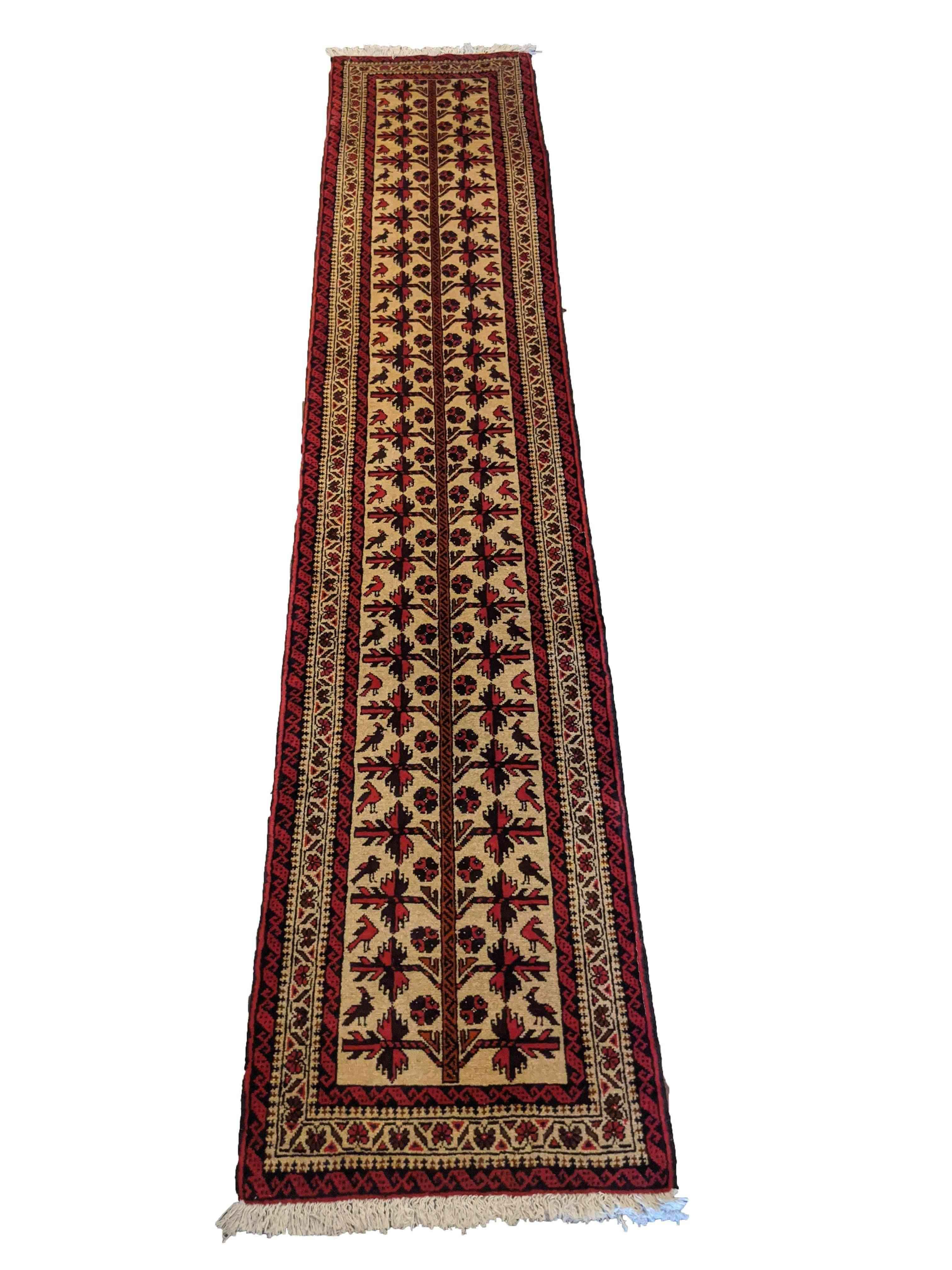 284 x 59 cm Persian Baluch Red Yellow Traditional Yellow Rug - Rugoutlet