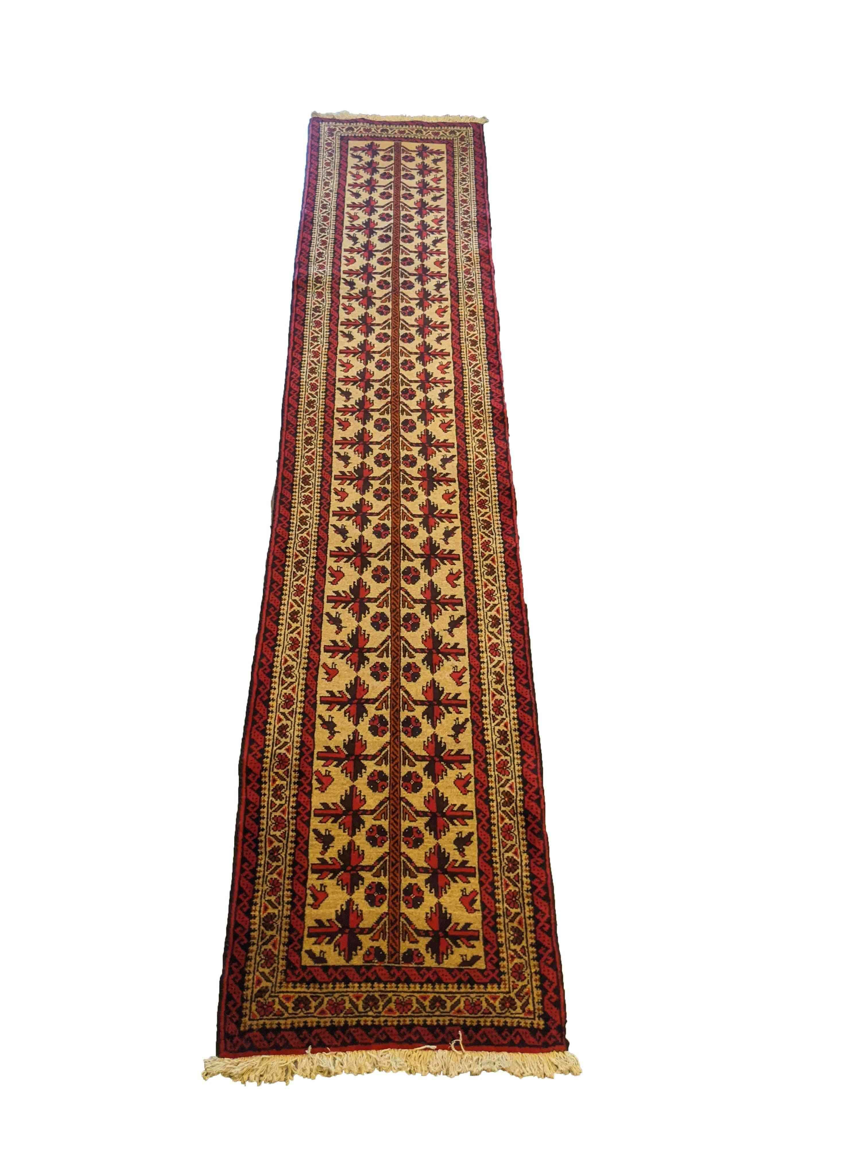 284 x 59 cm Persian Baluch Red Yellow Traditional Yellow Rug - Rugoutlet