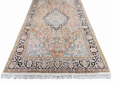 288 x 181 cm Kashmir silk Traditional Orange Large Rug - Rugmaster