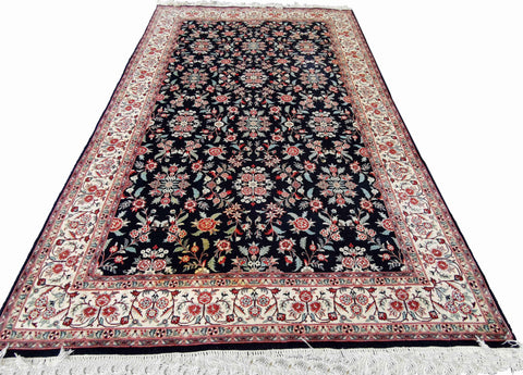 288 x 184 cm Kashan Silk Traditional Black Large Rug - Rugoutlet