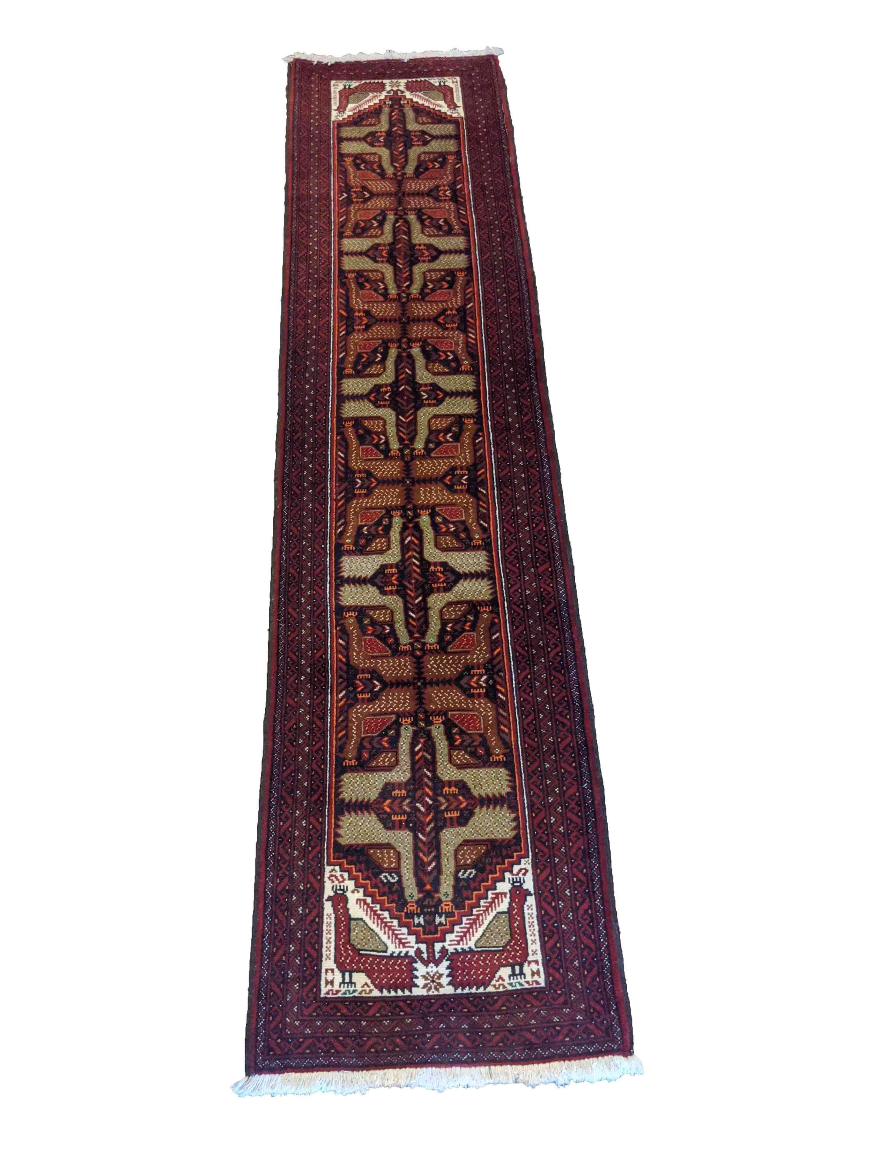 289 x 68 cm Persian Baluch Traditional Red Rug - Rugmaster
