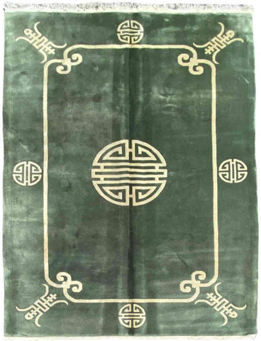 290 x 183 cm Old Chinese Traditional Green Large Rug - Rugoutlet