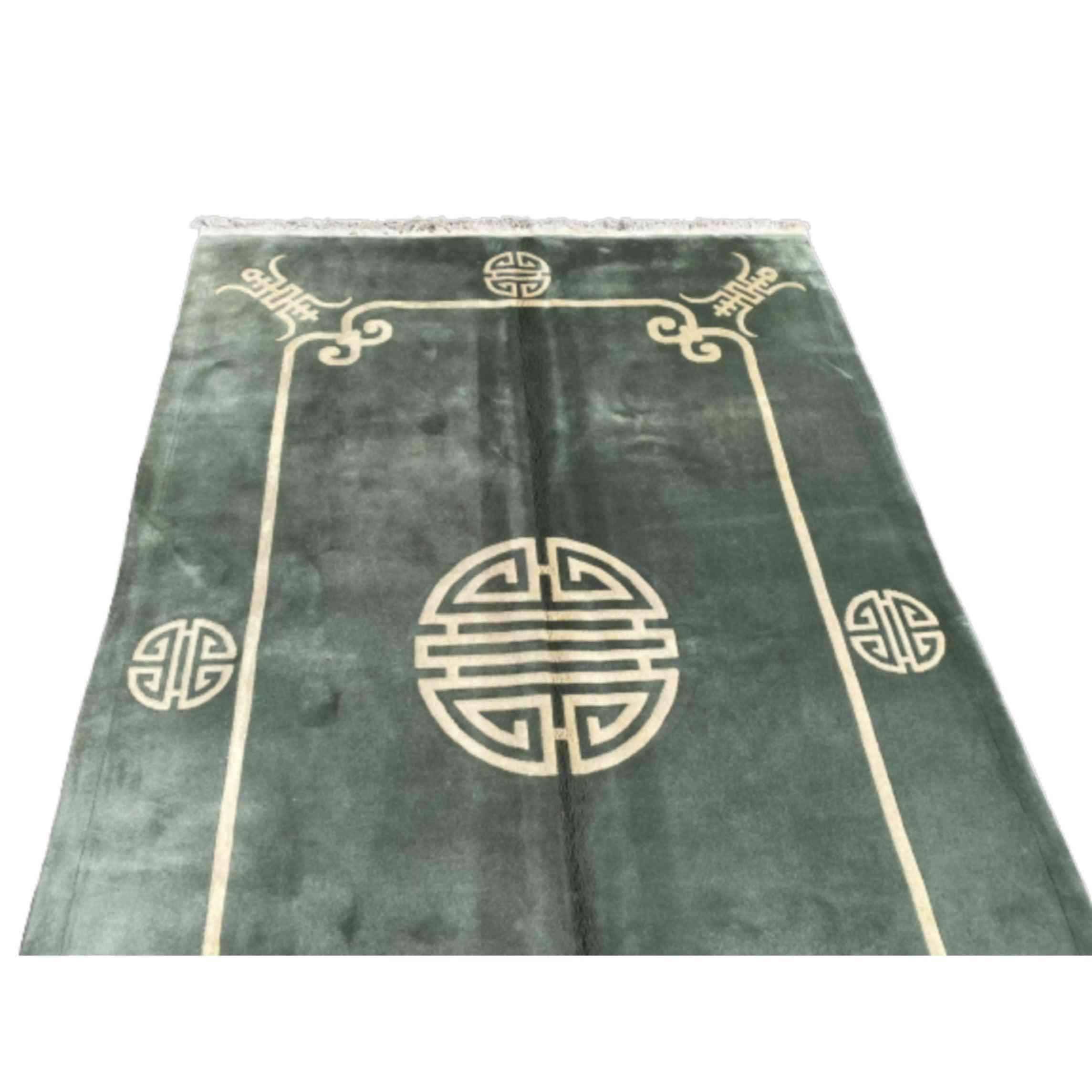 290 x 183 cm Old Chinese Traditional Green Large Rug - Rugmaster