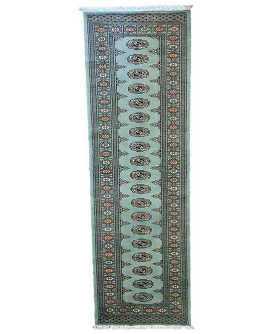 290 x 74 cm Pakistan Bukhara Traditional Green Rug - Rugmaster