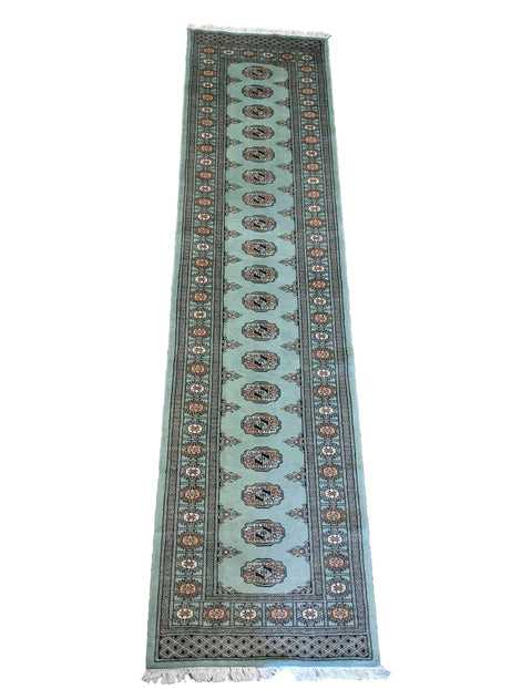 290 x 74 cm Pakistan Bukhara Traditional Green Rug - Rugoutlet