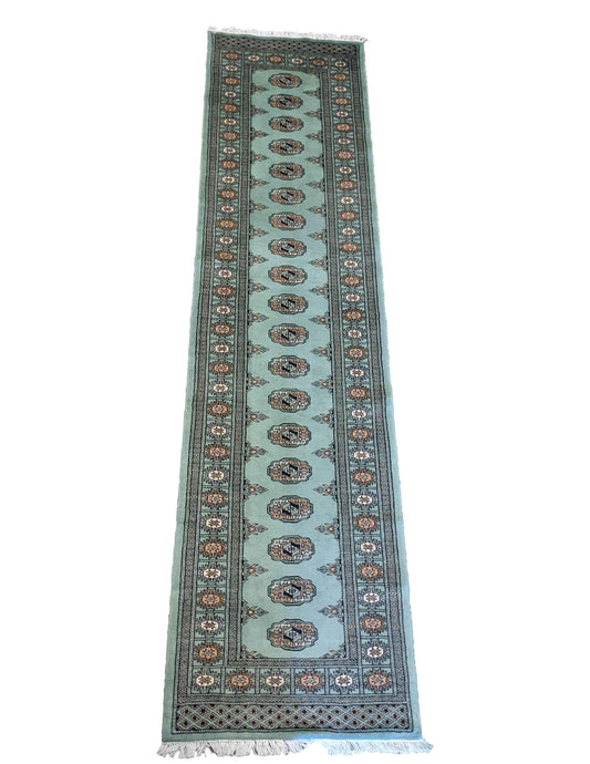 290 x 74 cm Pakistan Bukhara Traditional Green Rug - Rugmaster