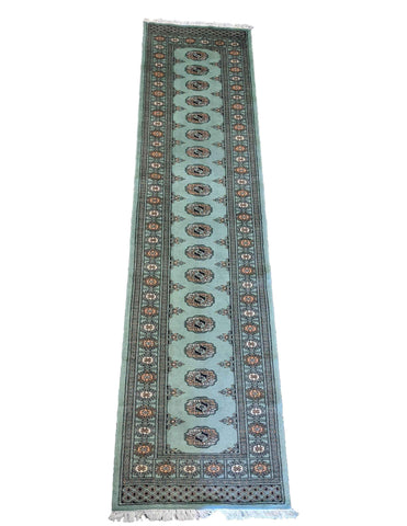 290 x 74 cm Pakistan Bukhara Traditional Green Rug - Rugoutlet