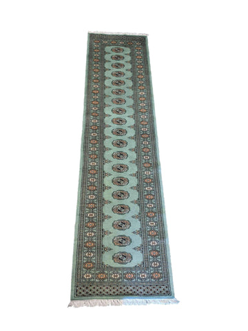 290 x 74 cm Pakistan Bukhara Traditional Green Rug - Rugoutlet