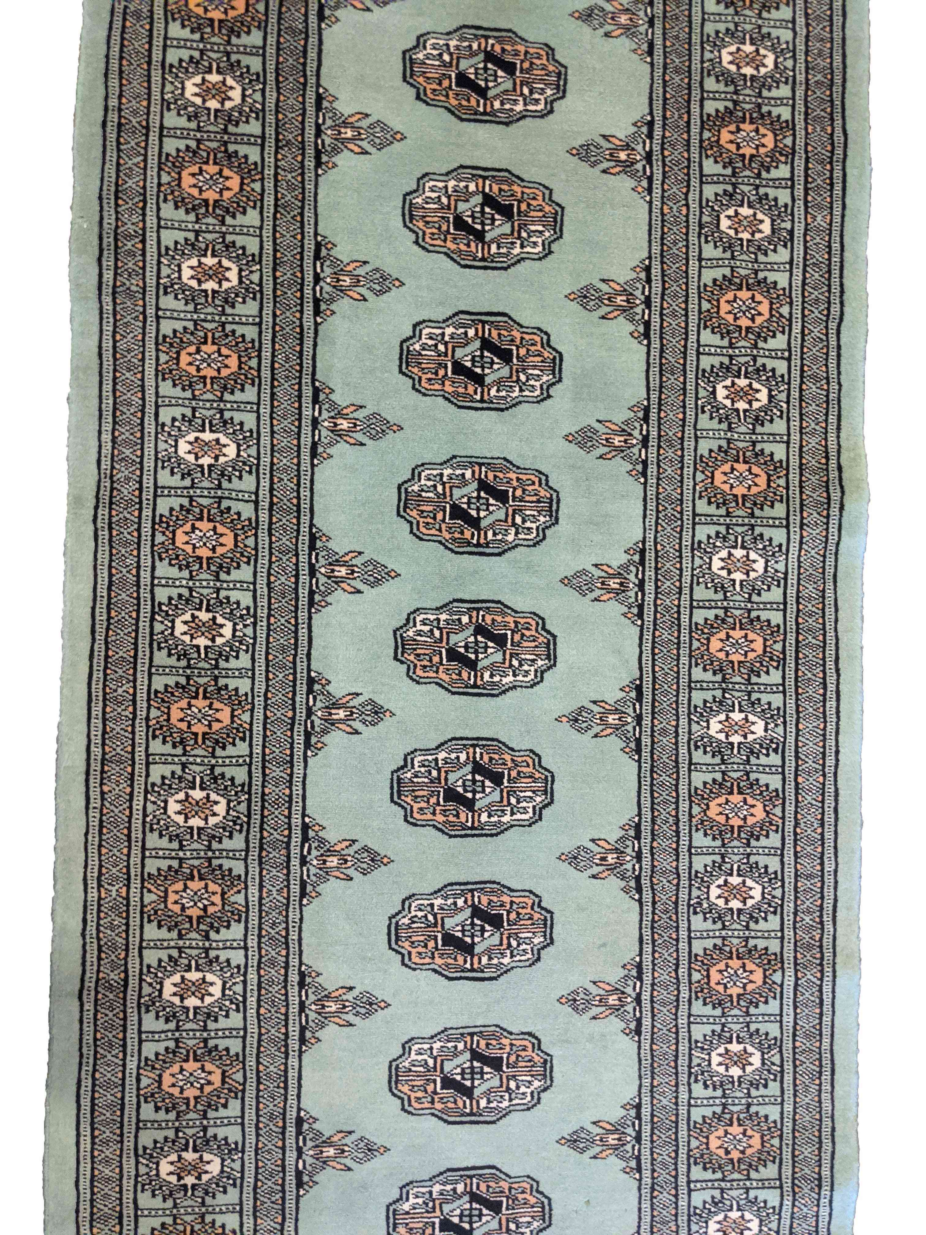 290 x 74 cm Pakistan Bukhara Traditional Green Rug - Rugmaster