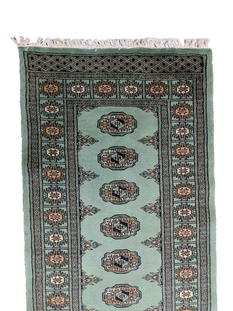 290 x 74 cm Pakistan Bukhara Traditional Green Rug - Rugoutlet