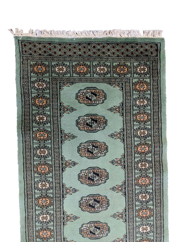 290 x 74 cm Pakistan Bukhara Traditional Green Rug - Rugoutlet