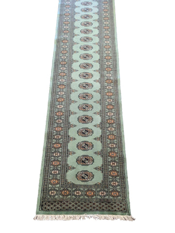 290 x 74 cm Pakistan Bukhara Traditional Green Rug - Rugoutlet