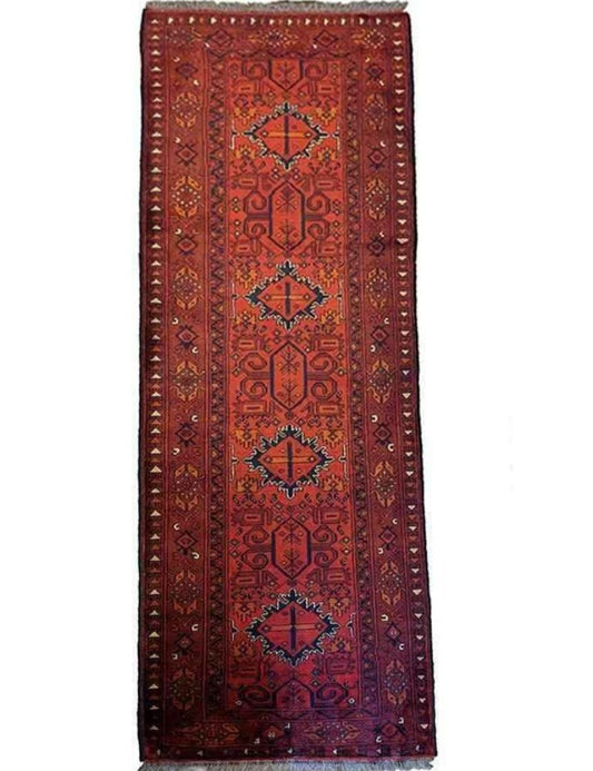 290 x 79 cm Afghan Khan Tribal Red Rug - Rugoutlet