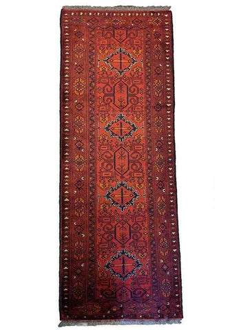 290 x 79 cm Afghan Khan Tribal Red Rug - Rugoutlet
