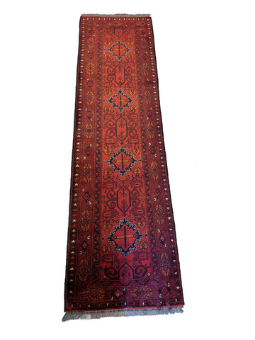 290 x 79 cm Afghan Khan Tribal Red Rug - Rugoutlet