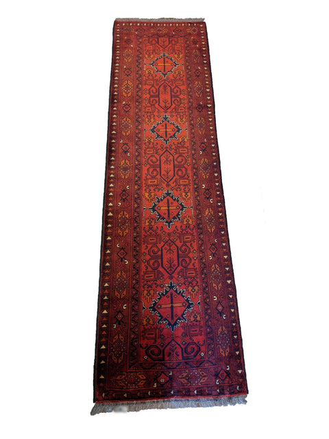 290 x 79 cm Afghan Khan Tribal Red Rug - Rugoutlet