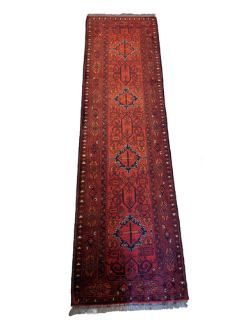 290 x 79 cm Afghan Khan Tribal Red Rug - Rugoutlet