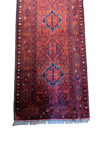 290 x 79 cm Afghan Khan Tribal Red Rug - Rugoutlet
