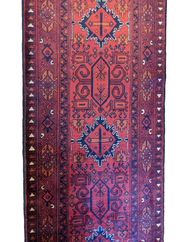 290 x 79 cm Afghan Khan Tribal Red Rug - Rugoutlet