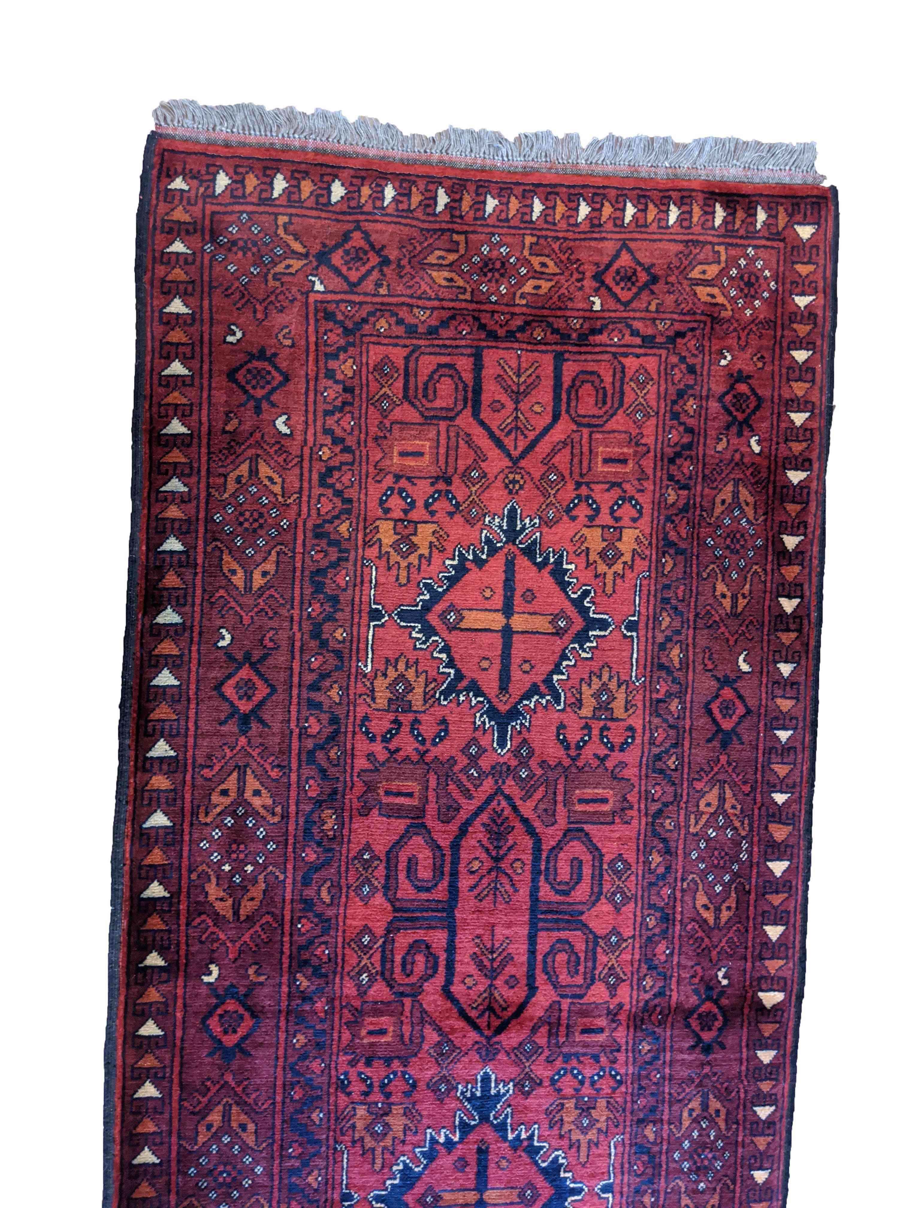 290 x 79 cm Afghan Khan Tribal Red Rug - Rugmaster