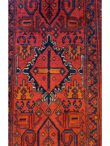 290 x 79 cm Afghan Khan Tribal Red Rug - Rugoutlet