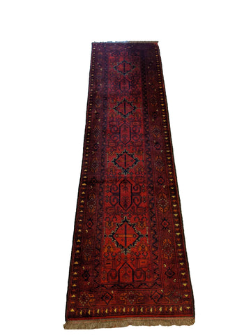 290 x 79 cm Afghan Khan Tribal Red Rug - Rugoutlet