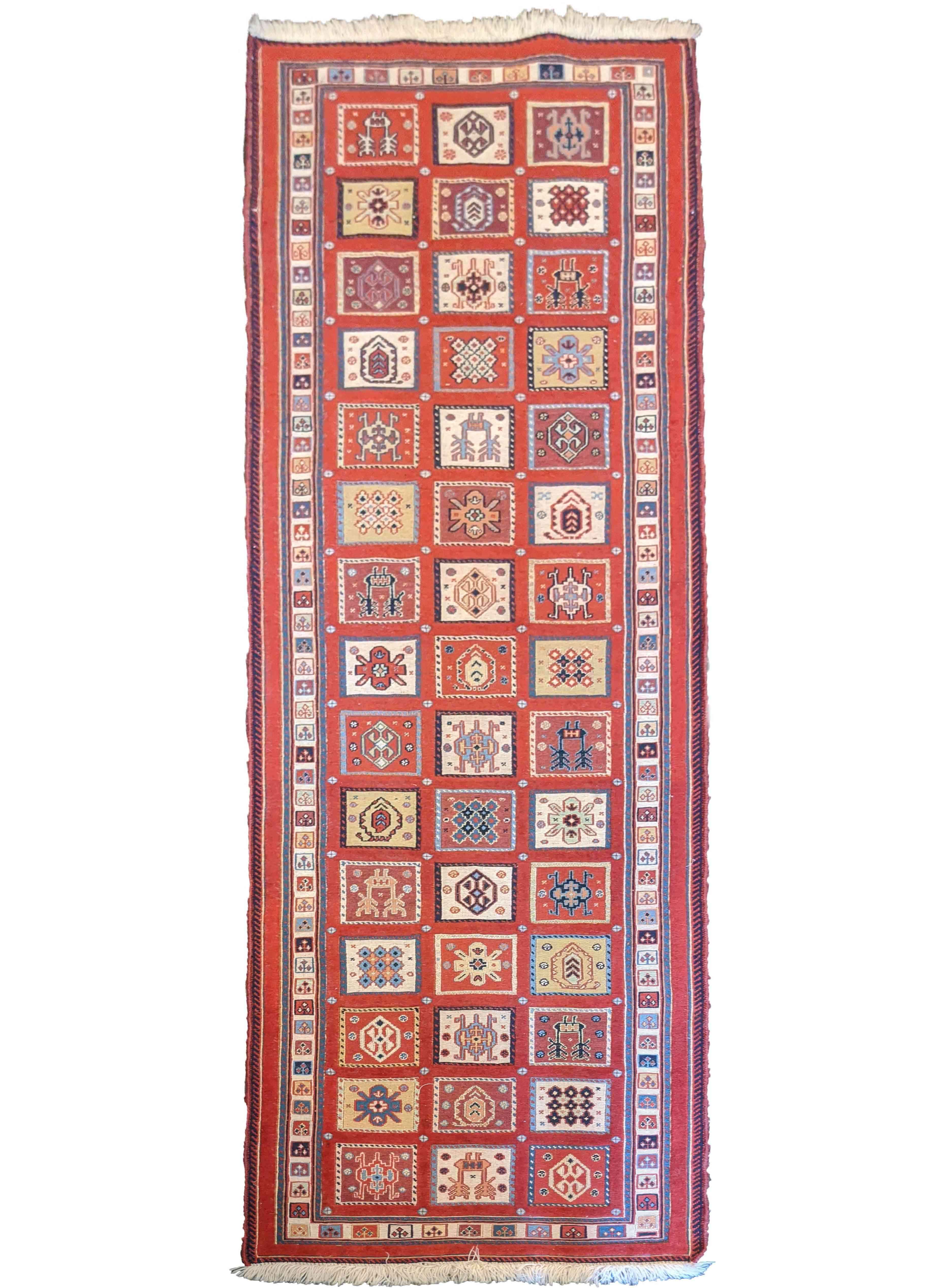 290 x 84 cm Persian Shahsavand Sumak Tribal Red Rug - Rugmaster