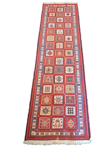 290 x 84 cm Persian Shahsavand Sumak Tribal Red Rug - Rugoutlet