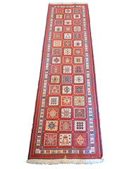 290 x 84 cm Persian Shahsavand Sumak Tribal Red Rug - Rugoutlet