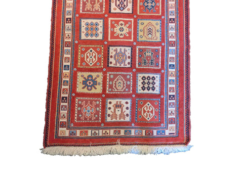 290 x 84 cm Persian Shahsavand Sumak Tribal Red Rug - Rugoutlet