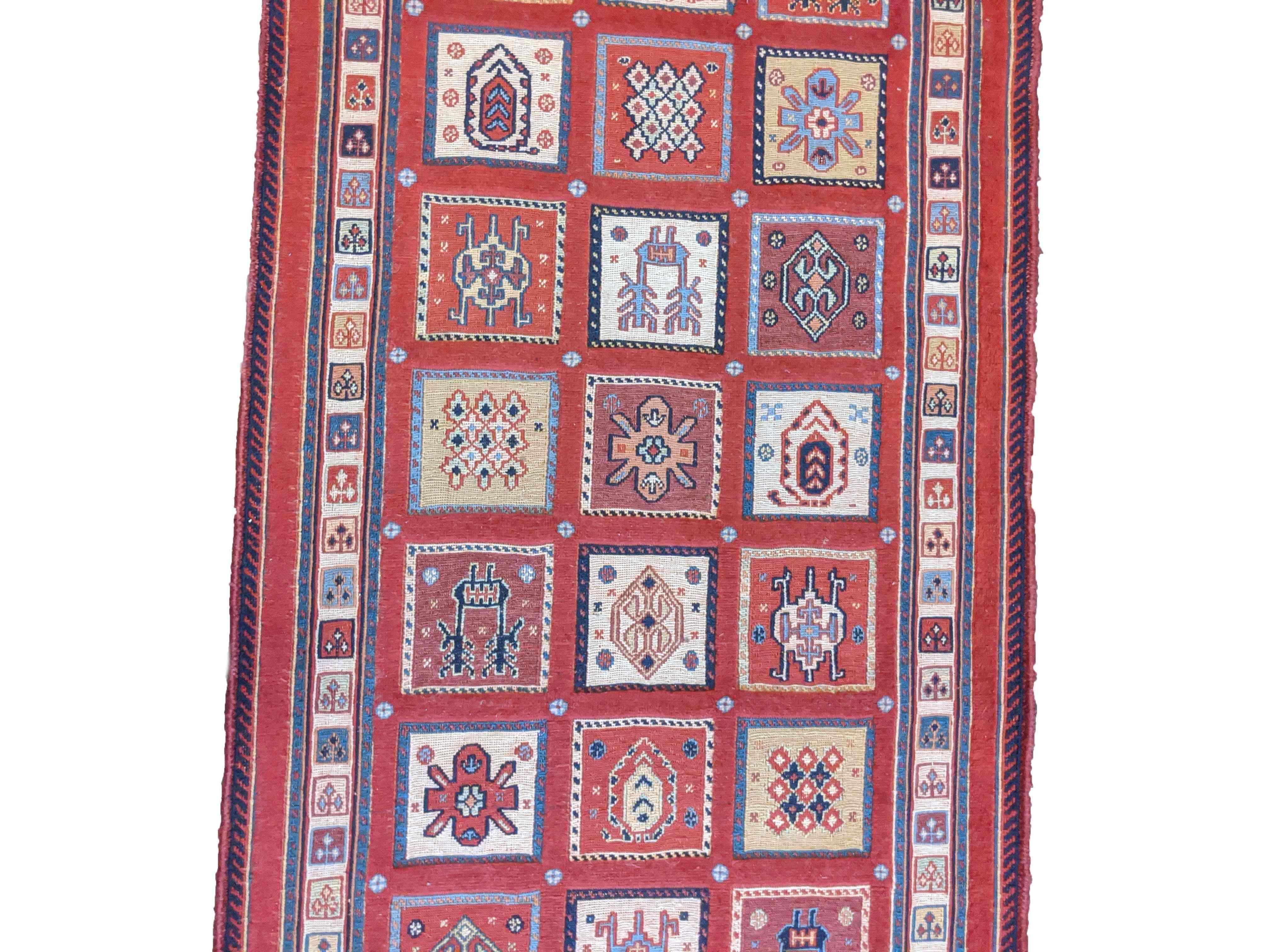 290 x 84 cm Persian Shahsavand Sumak Tribal Red Rug - Rugmaster