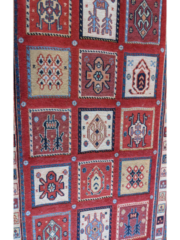 290 x 84 cm Persian Shahsavand Sumak Tribal Red Rug - Rugoutlet