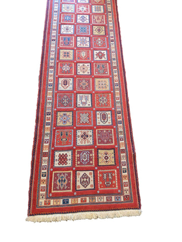 290 x 84 cm Persian Shahsavand Sumak Tribal Red Rug - Rugoutlet