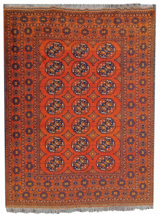 295 x 198 cm Afghan Khan Traditional Orange Large Rug - Rugoutlet