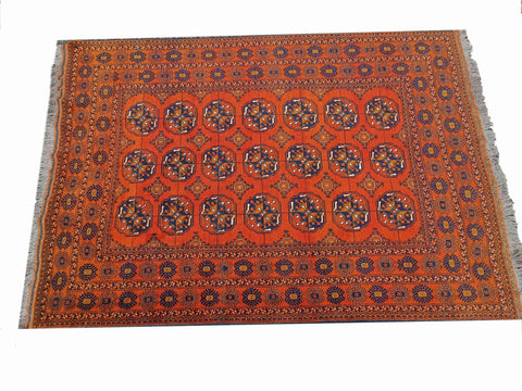 295 x 198 cm Afghan Khan Traditional Orange Large Rug - Rugoutlet