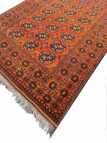 295 x 198 cm Afghan Khan Traditional Orange Large Rug - Rugmaster