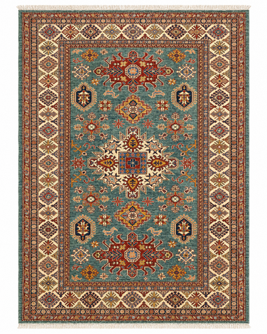 Handmade Super Kazak Wool Rug 237x174 cm – Sea Green & Beige Natural Dye Rug