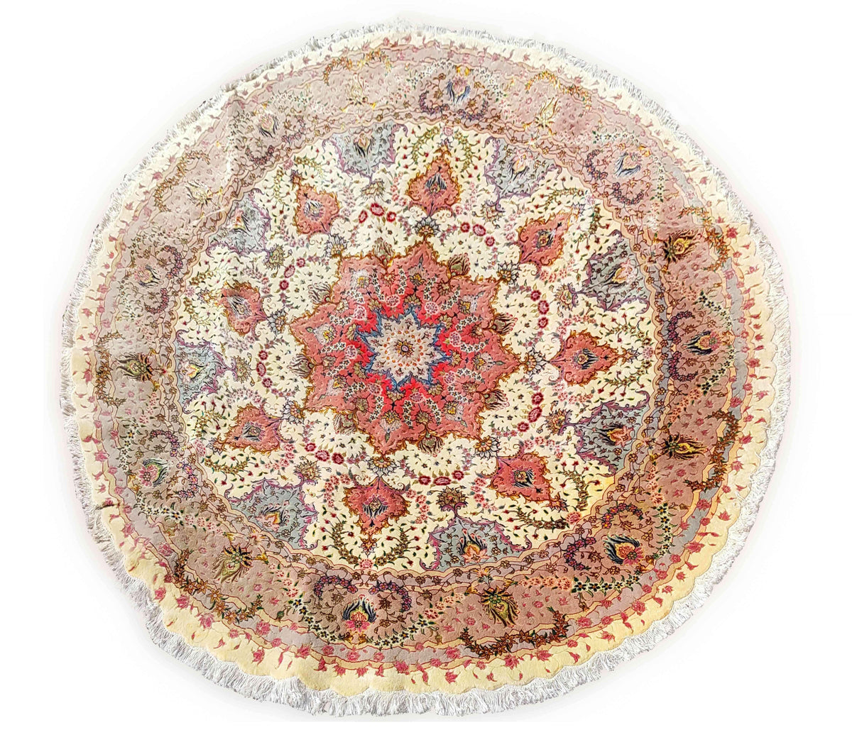 300 D Fine Persian Tabriz Red Round Yellow Rug - Rugmaster